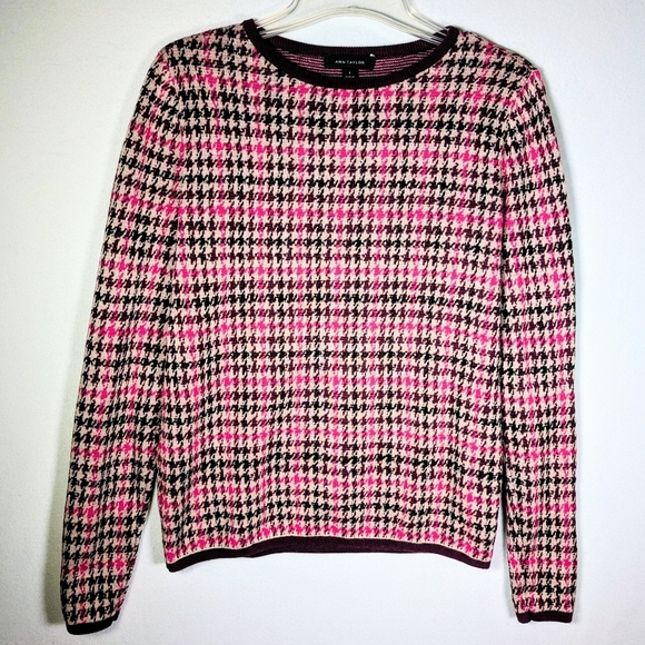 Ann Taylor Sweaters - Ann Taylor Pink Burgundy Houndstooth Sweater S